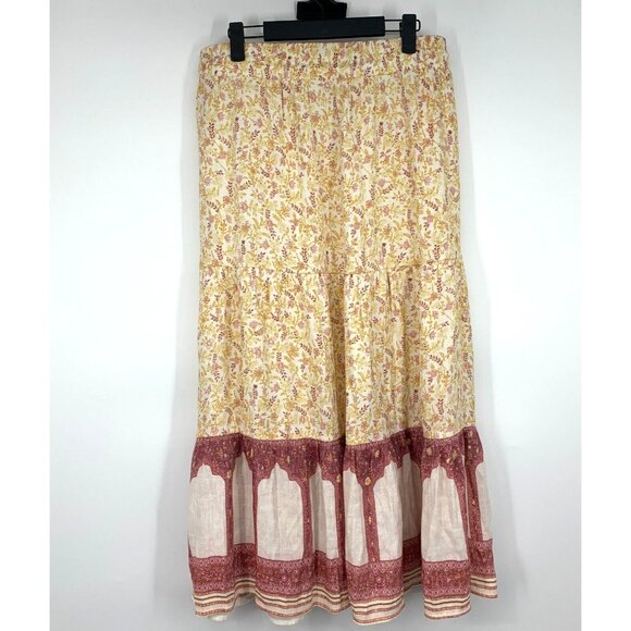 Wonderly Skirt Floral Print Midi Pull On Yellow Tassel Boho - Picture 7 of 11